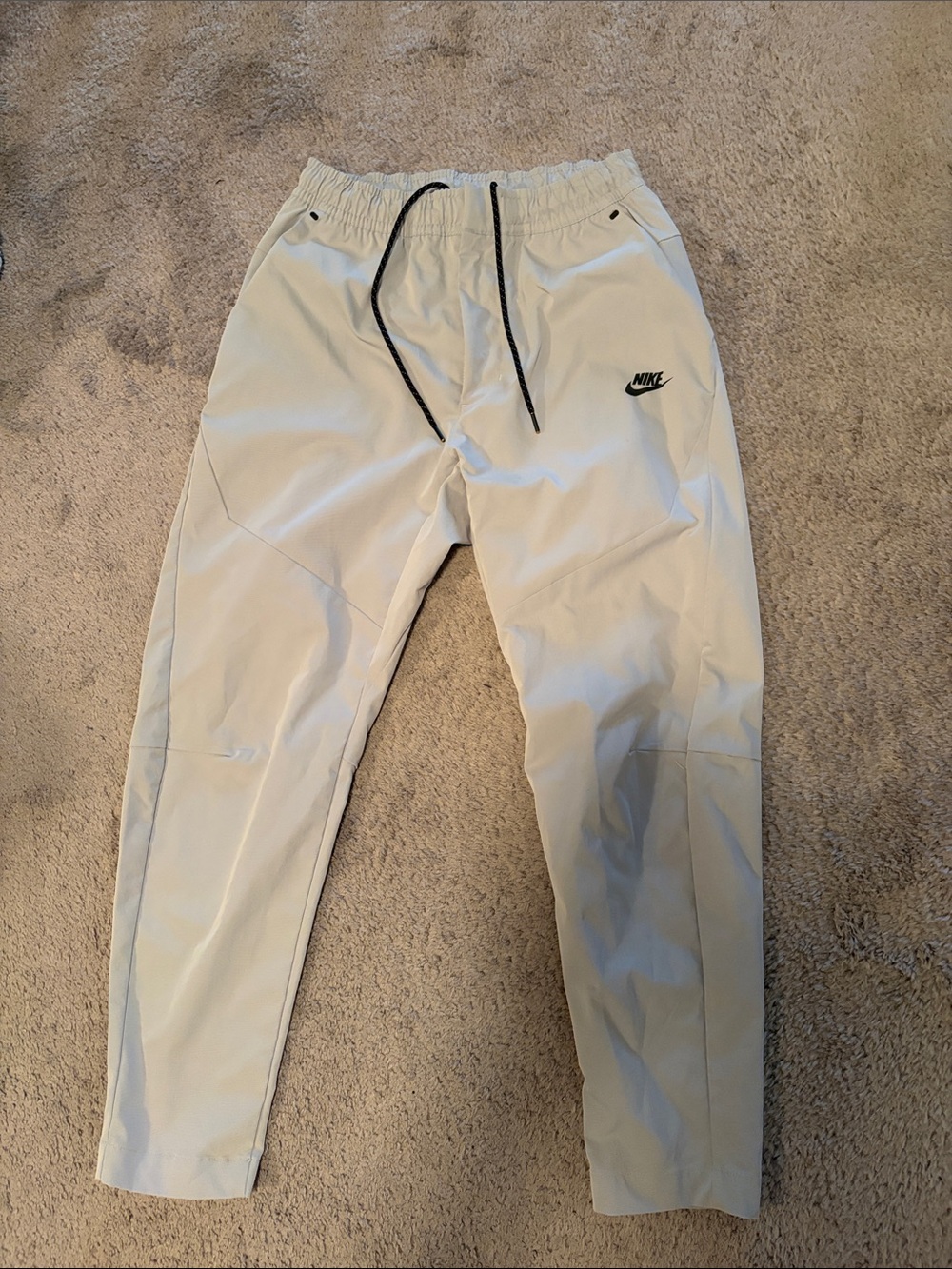Nike Men's White Jogger Pants with Black Drawstring